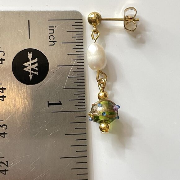 Artisan Handcrafted Vintage Wedding Cake Murano Venetian Glass Pearl Earrings - Picture 5 of 5